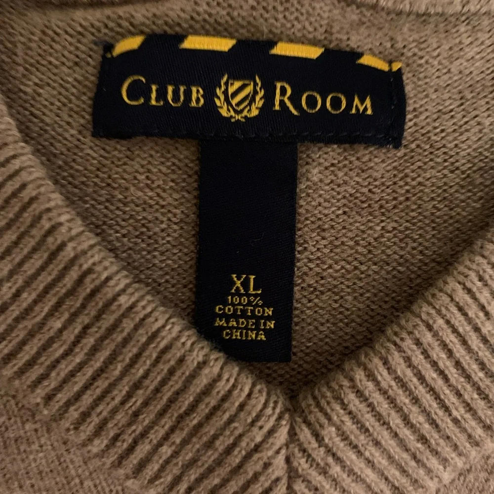 Tan, navy and cream color argyle style sweater. - Picture 3 of 5